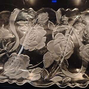 Laura Glass Rose Embossed Glass Divided Serving Platter